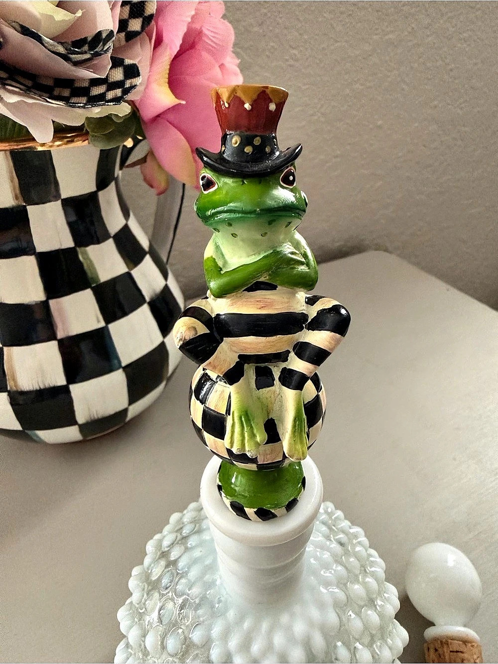 MacKenzie-Childs Mr. Jingles Frog Bottle Stopper Wine Green & Black HTF Retired